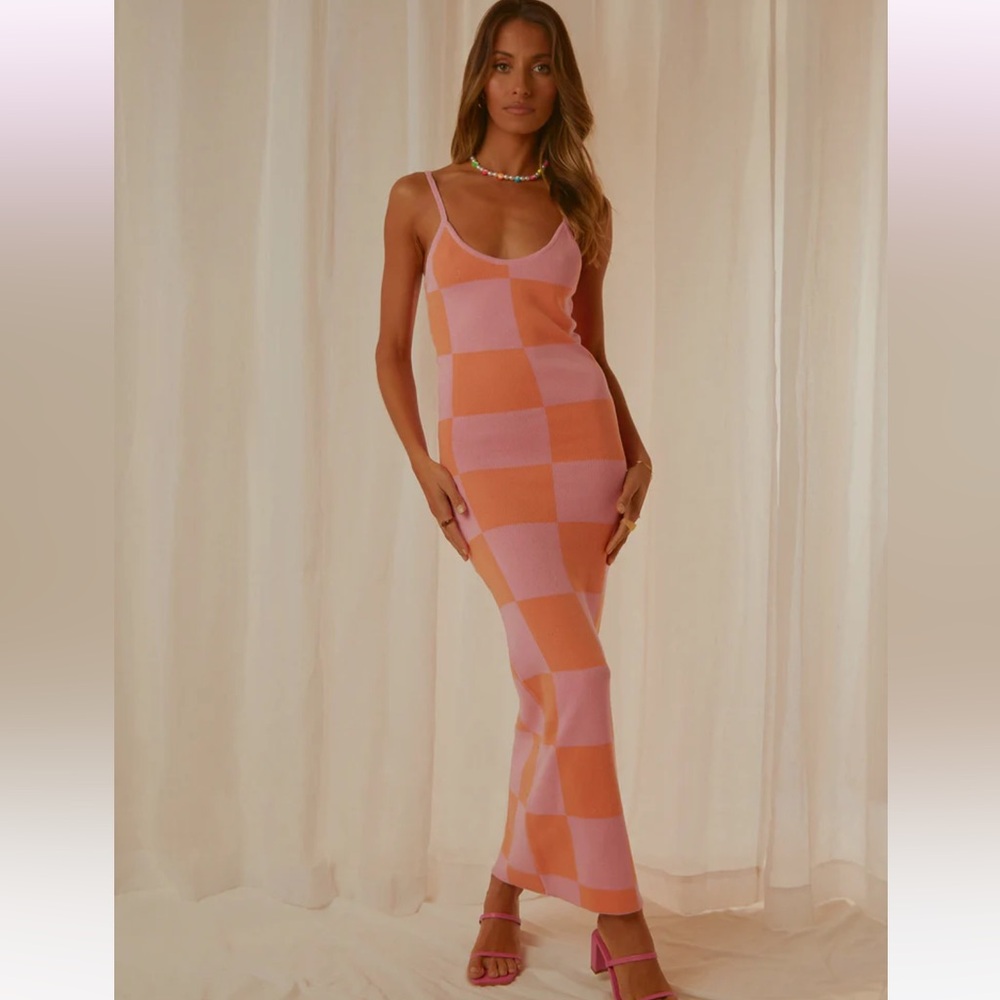 Peppermayo knitted maxi dress in coral
